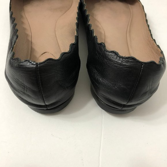 Chloé Lauren black leather scallop ballet flats - Picture 6 of 8